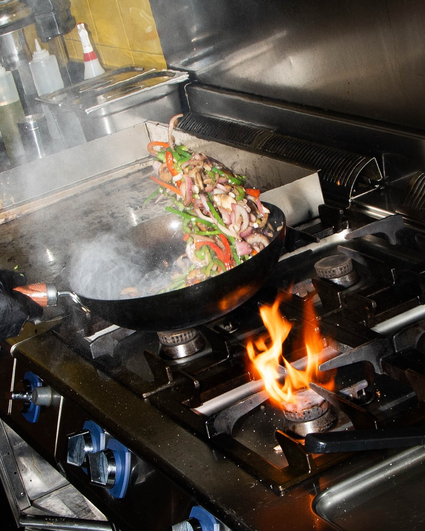 Vegetables being stir-fried in our kitchen
